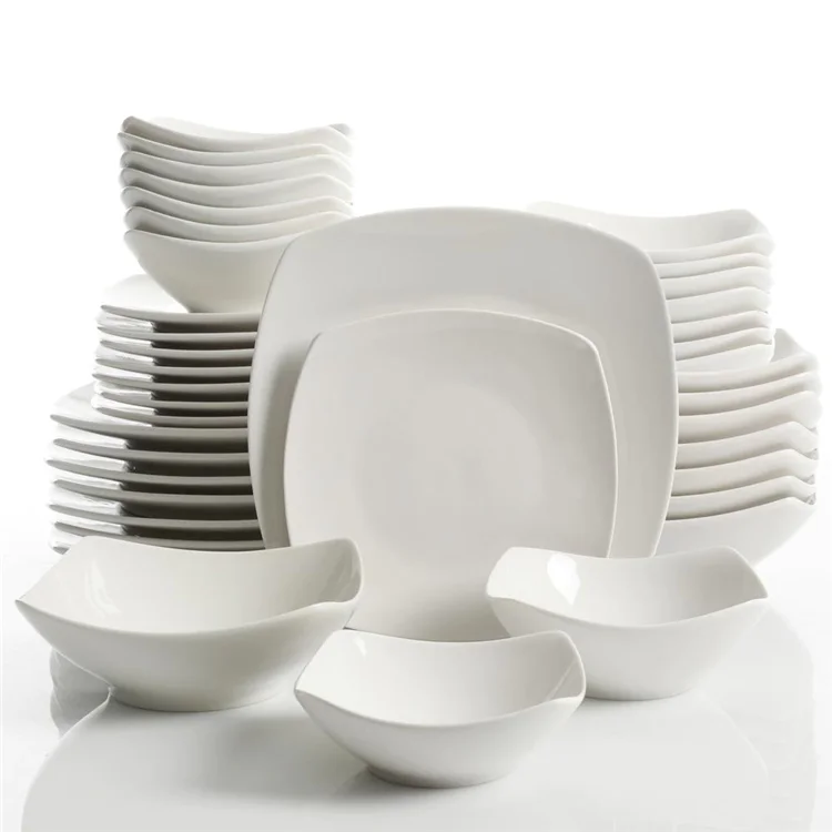 Minimalist style hotel used dinnerware square wedding porcelain plate set nordic white ceramics dinner set