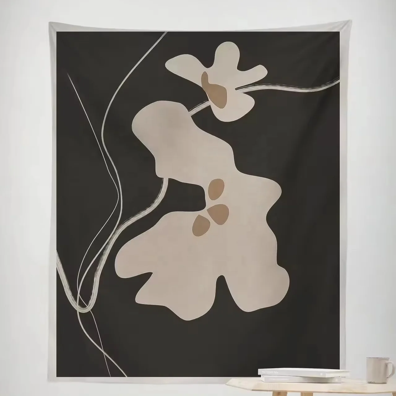 Mandala Tapestry Wall Hanging Bohemian Hippie White Tapestry Sketched Floral Print Tapestries for Home Bedroom Wall Deco