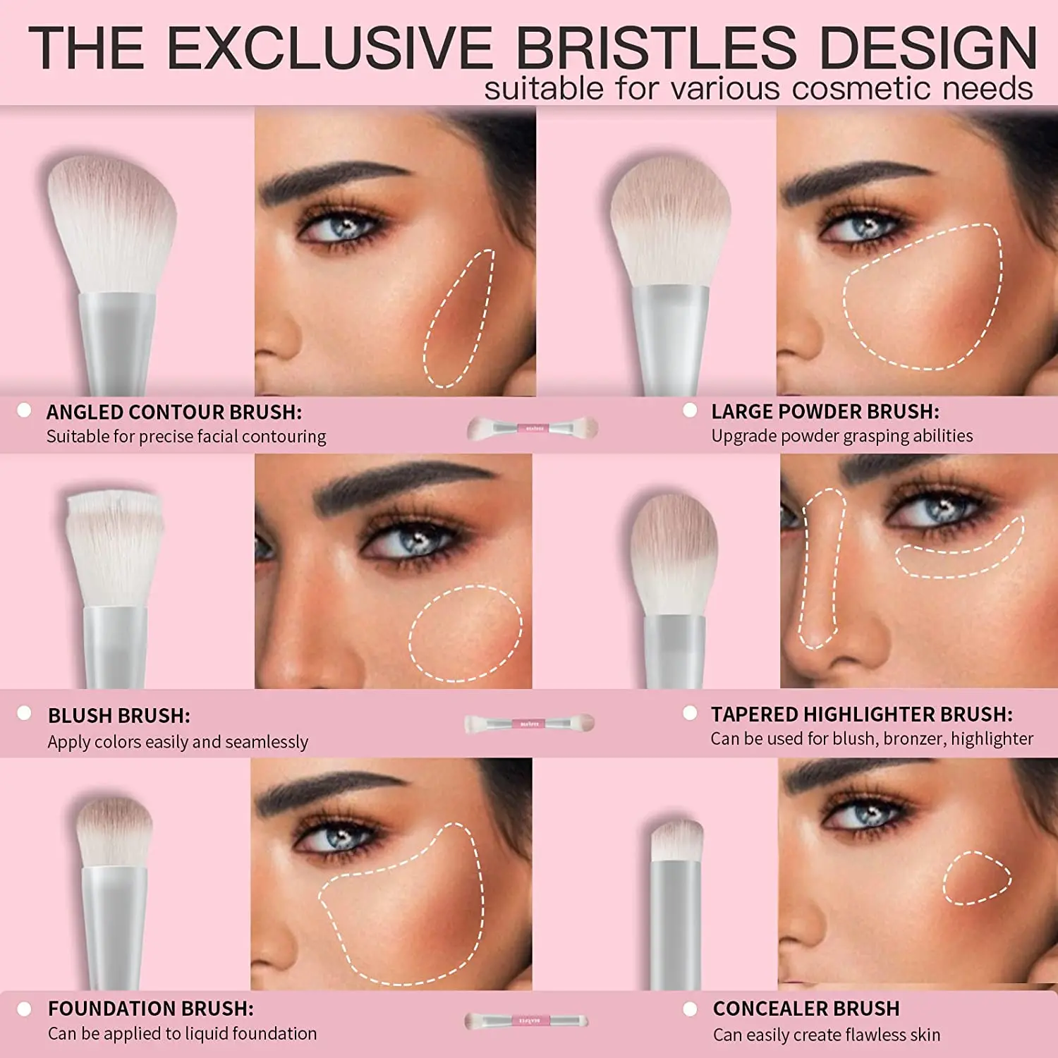 Professional travel Pink double head custom makeup brushes kit makeup accessories