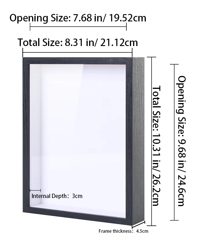 Custom Sizes 4 colors Black White Walnut Wood Art Picture Photo Frame Display Deep 3D Shadow Box Frame
