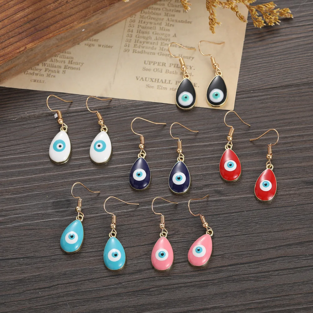 Wholesale Fashion Jewelry Gold Blue Eye Drip Shape Dangle Earrings Rectangle Colorful Turkish Evil Eye Earrings