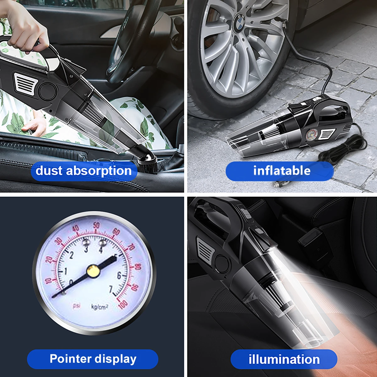Factory Supply Multifunctional Digital Display 4 in 1 Wireless Vacuum Cleaner With Tire Inflator Accessoires Voitures