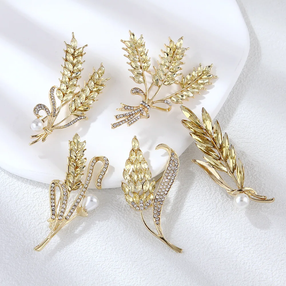 Go Party Shiny Crystal Rhinestone Pearl Brooch Wheat Ear Brooches Pins Lapel Pins For Women Girls Scarf Clip Jewelry