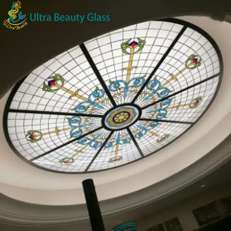 Cheap price decoration tempered stained glass ceiling dome for church glass