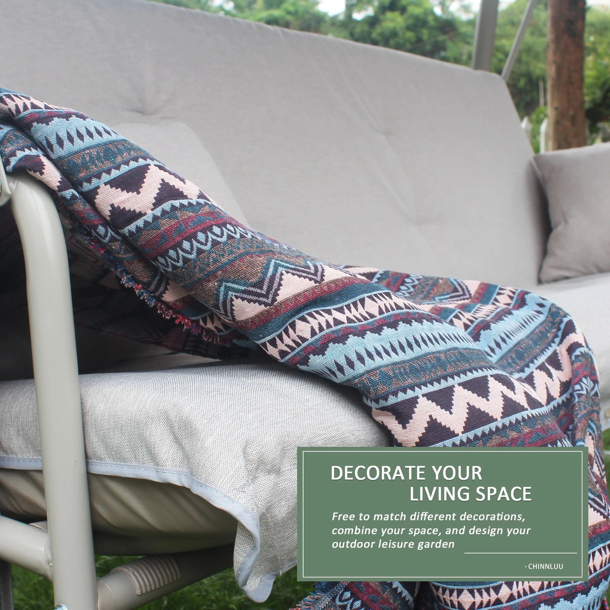 
3-Seat Metal Swing Set with Slide Hanging Daybed and Adjustable Canopy Deluxe Outdoor Patio Porch Swing 