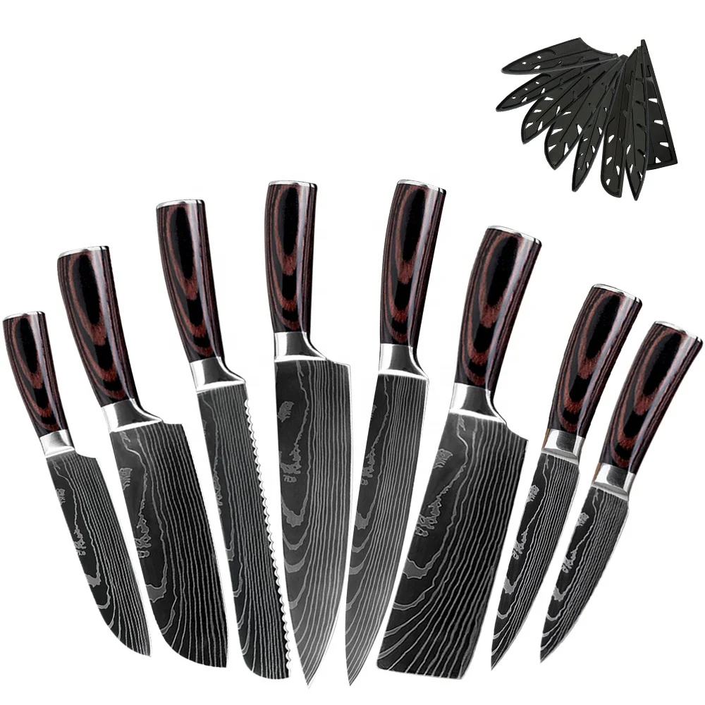 Набор супер острых кухонных ножей шеф-повара из дамасской стали с ручкой из сандалового дерева
