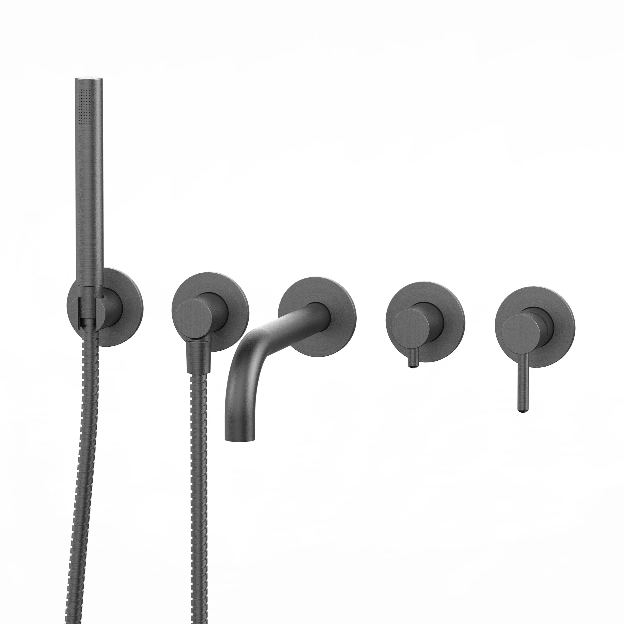 Gun gray brass built in shower system 5-holes bath tubs and showers luxury hot and cold water faucet