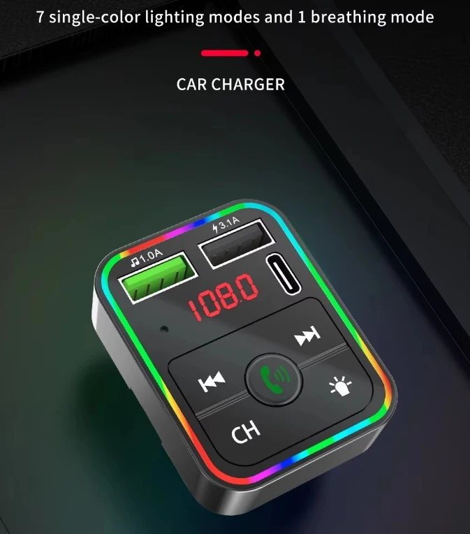 F2 автомобильный BT FM передатчик красочная светодиодная подсветка Handsfree type C PD MP3-плеер комплект зарядное устройство