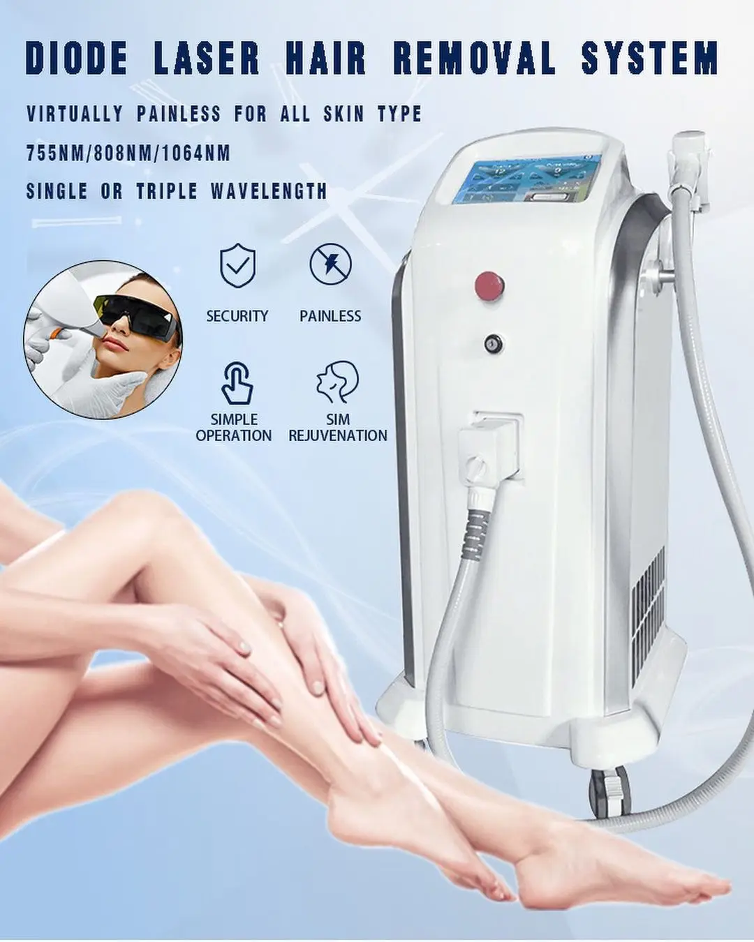 High Power 1200W 2000W  755nm 808nm 1064nm Ice Cooling Permanent Hair Removal 808 Diode Depilacion Laser for all Skin Types