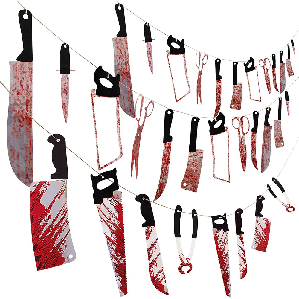 Halloween Banner Blood Hand Foot Knife Skeleton Horror Flag Pulling Ghost Festival Decor Happy 2023 Halloween Party Decor