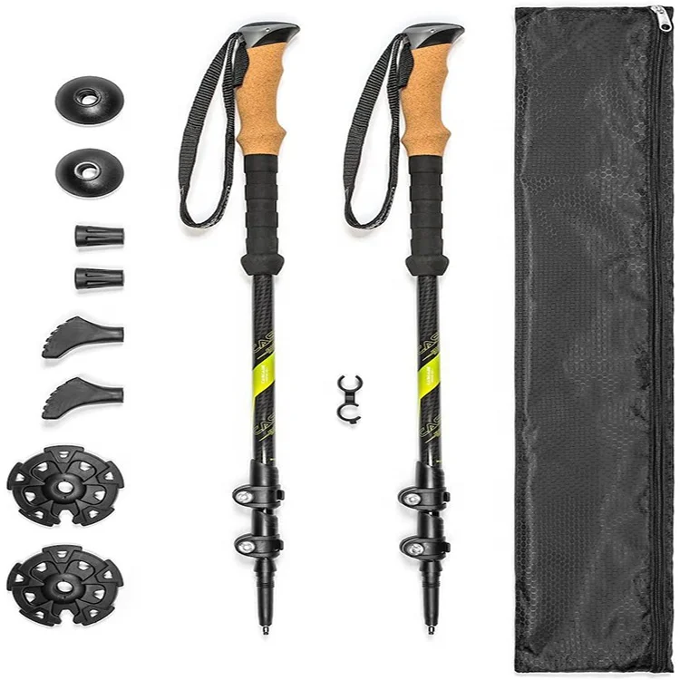 Hiking Sticks Trekking Pole Carbon Fiber Walking Sticks with Quick Adjustable Locks and Anti-slip Handle