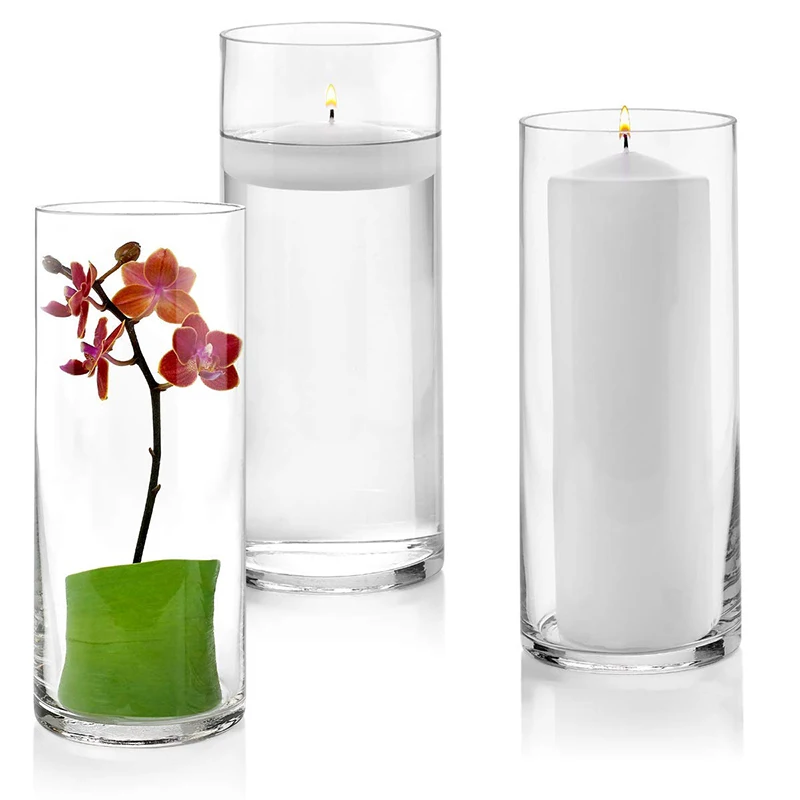 Wholesale Customized Glass Cylinder Vases 10 Inch Tall Multi-use Pillar Candle, Floating Candles Holders or Flower Vase