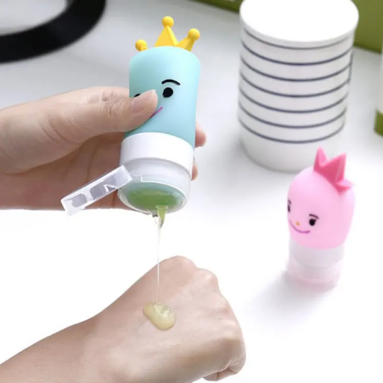 40ml pink blue cartoon silicone travel bottle empty silica cosmetic gel doll sub-bottling food grade extrusion bottle