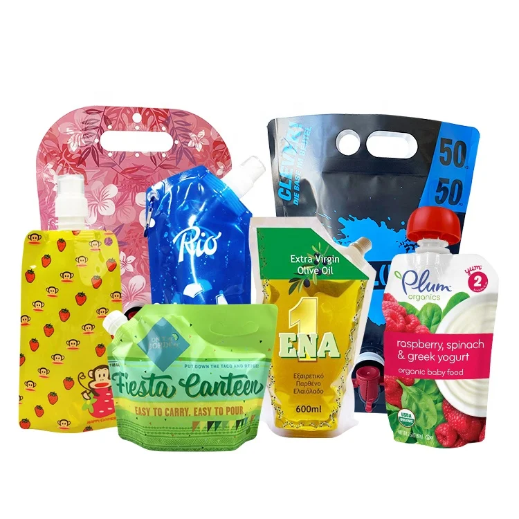 Custom  Print Foil Stand Up High Quality Tomato Honey Wine Mayonnaise Energy Drink Gel Drinking Side Pouch Spout