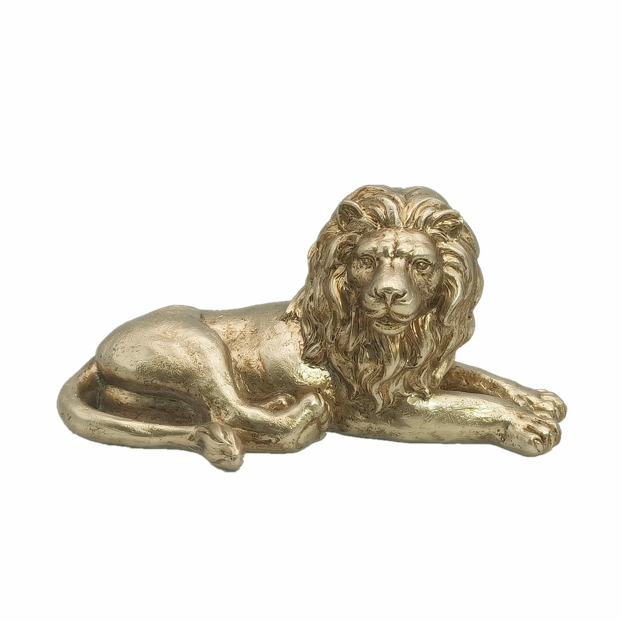 Home Decoration Wholesale Resin Animal  Gold Lying Lion Sculpture Rock Polyresin Lion Statue