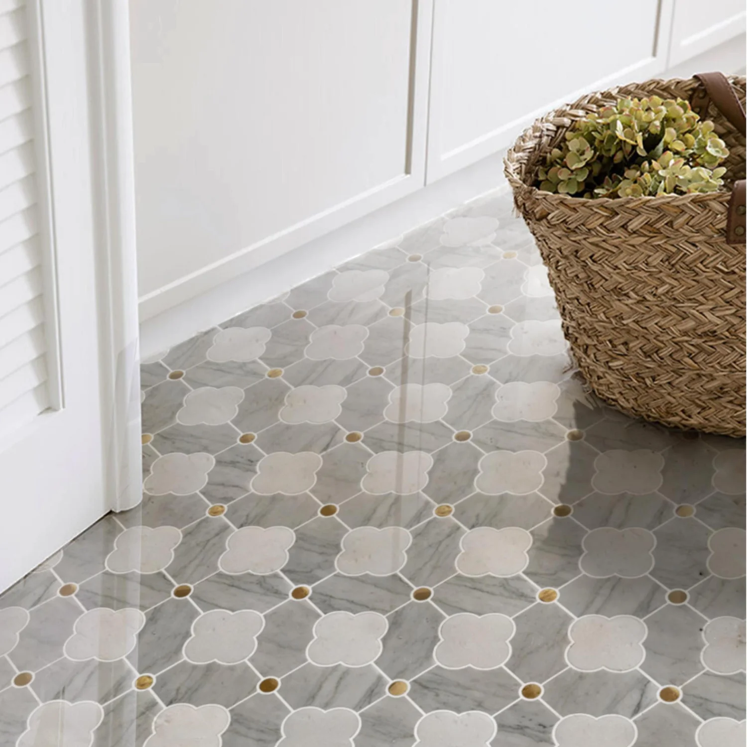 Marble Mosaic Tile Kitchen Modern Interior Wall Tiles Polish Stone Tiles Natural Round Flower White Black and Green Villa 7mm