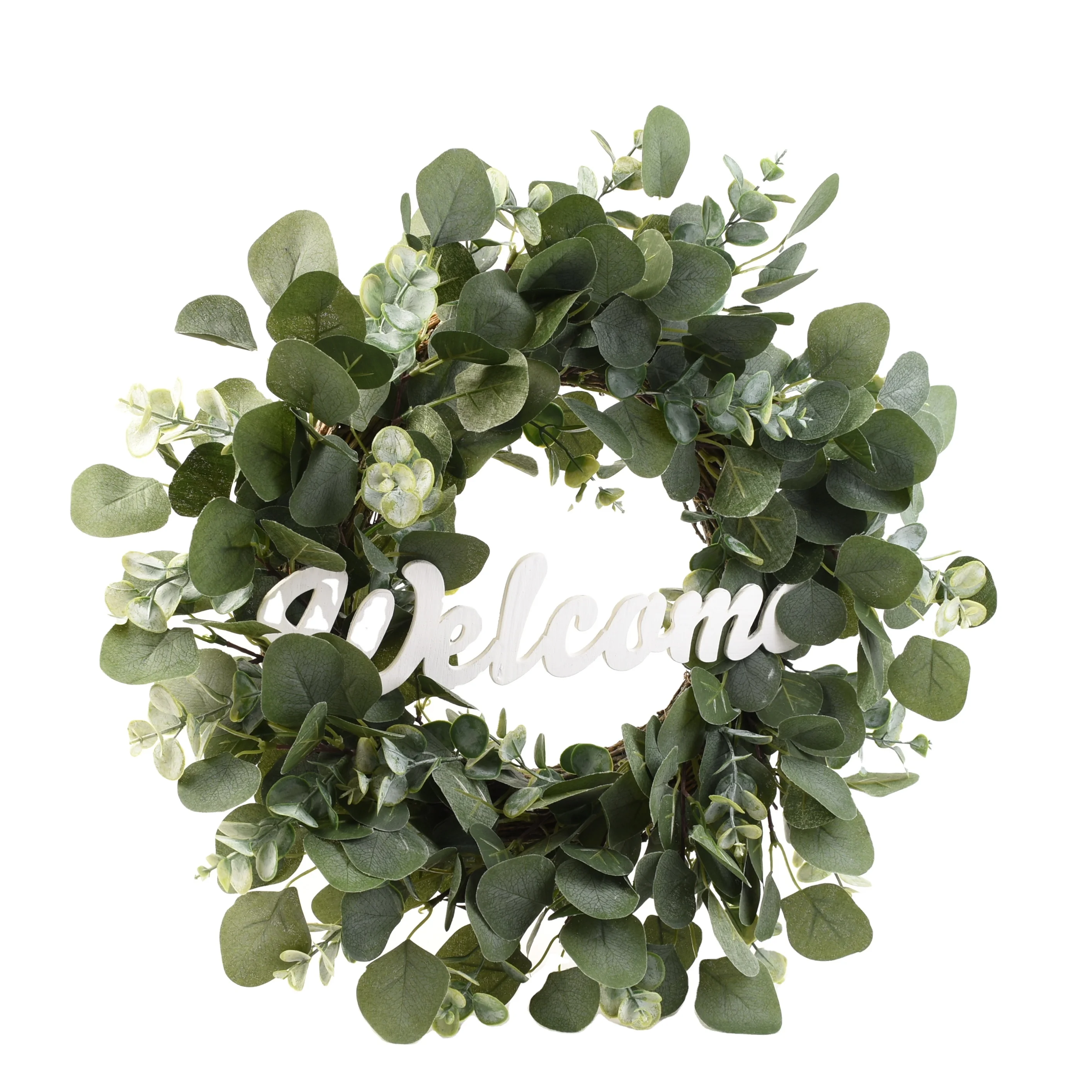 GY BSCI 14 inch Handmade  Artificial Eucalyptus Front Door Christmas Wreath for Wall Art Wreath Spring Summer Decor