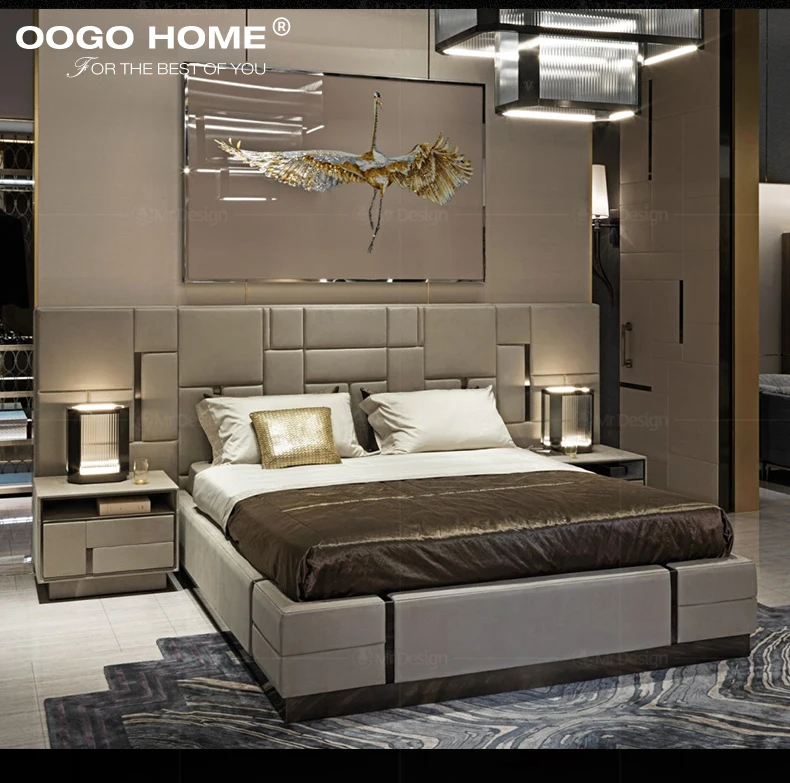 Italy Style Modern Luxury Bedroom Top Genuine Leather Wedding  Beds 1.8 m Double Bed