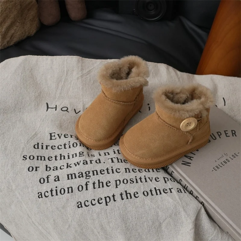 Latest Style Kids Snow Boot Children Solid Color Thicker Winter Shoes Vintage for Boys and Girls