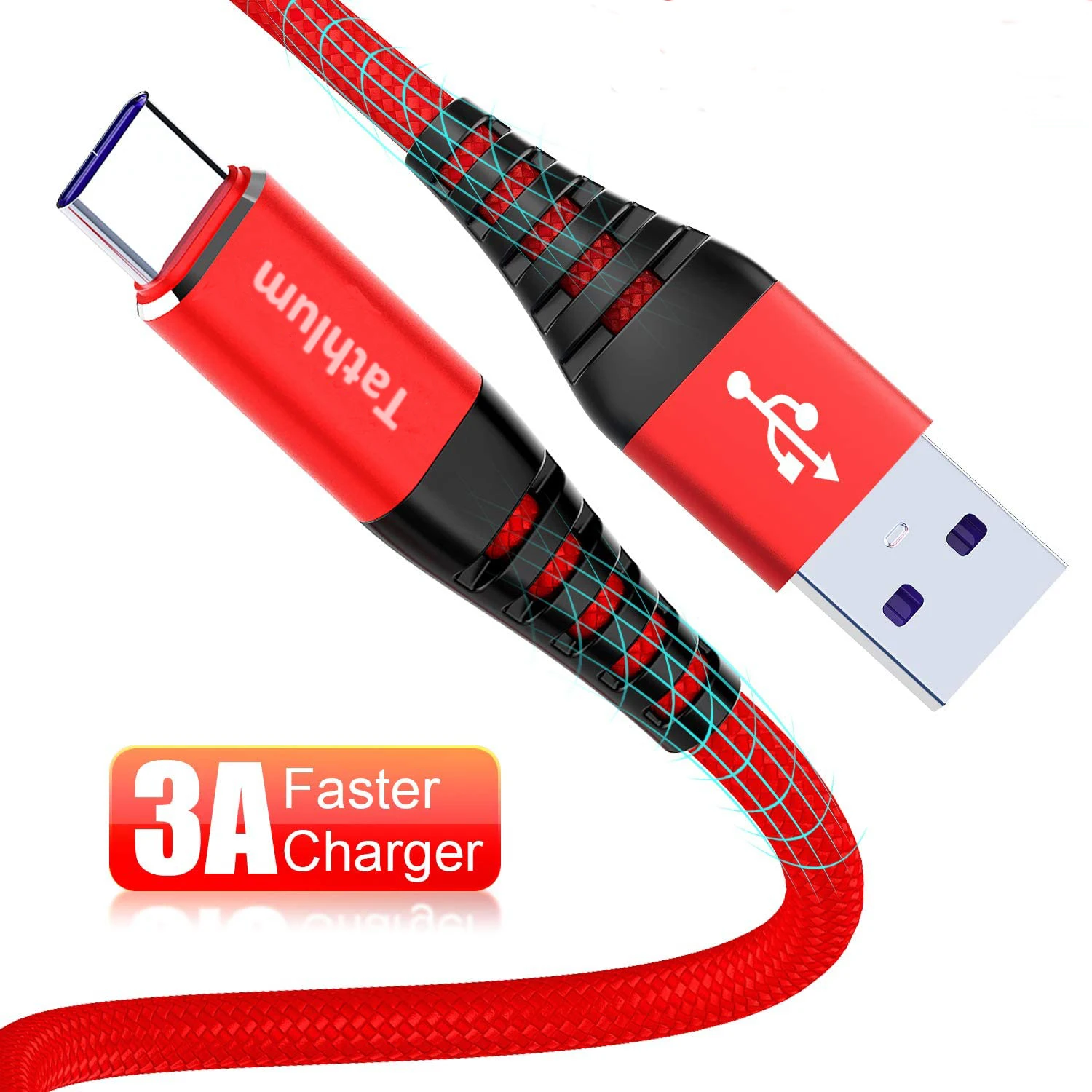 
USB-кабель Tathlum 10 футов/3 м, 3 А, кабель для быстрой зарядки, Type-C, usb-кабель с оплеткой, кабель для быстрой зарядки телефона Samsung, зарядный usb-кабель для передачи данных 