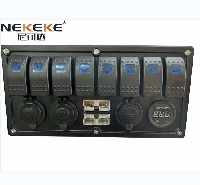 Car Auto Boat Marine LED AC DC Rocker Switch Panel Voltmeter 12V 8 gang Nekeke Marine Product