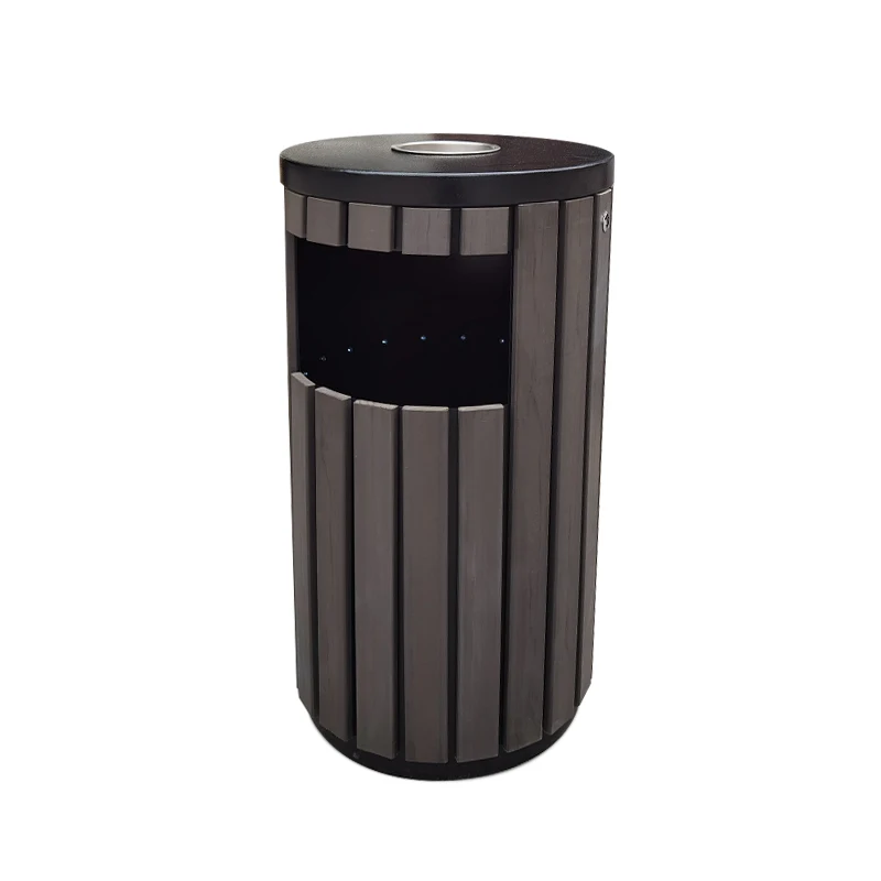 Open top PS wood effect waste bin outdoor trash can with ashtray  papeleras  little bins for public area