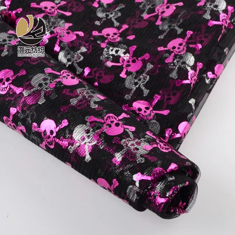 Новейший дизайн, высокое качество, приятный дизайн, с бронзовым рисунком черепа, мягкие рулоны черной тюлевой ткани