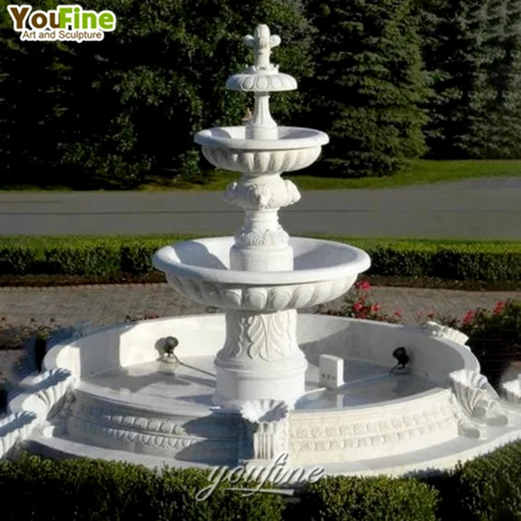3 Tiers Outdoor White Stone Marble Garden Water Fountain