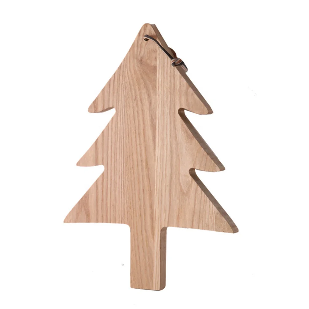 Christmas Tree Shape Wood Cutting Board , Wood Serving and Cutting Board with Handle
