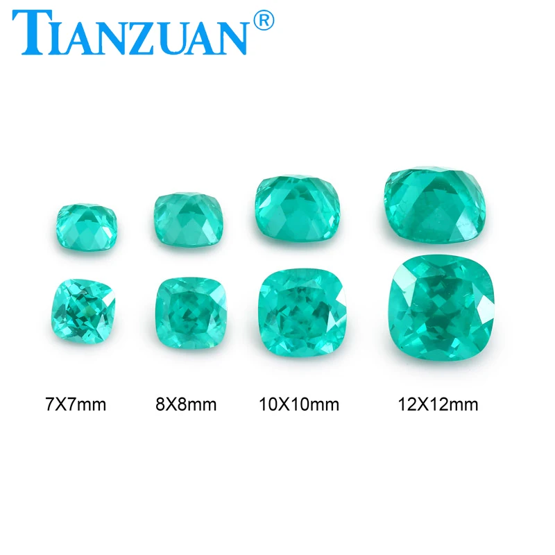 Cushion shape lab grown Paraiba color Yttrium Aluminum Garnet Cultivated Tsavorite with inclusions artificial gem stone