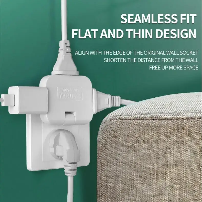 US Plug 180 Degree Rotatable Socket Converter 3 in 1 US Extension Plug Multi-Plug Mini Slim Wireless Outlet Adapter Sockets
