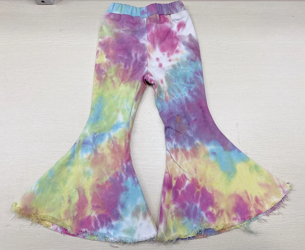 Boutique Girls Flare Pants Plus Size Bell Bottom Kids Tie Dye Jeans