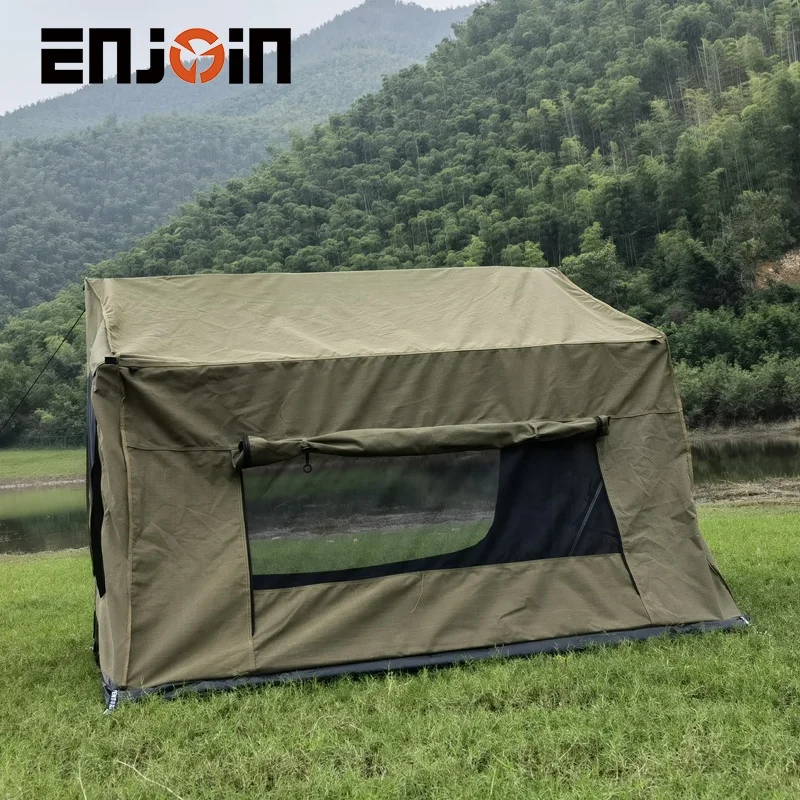 ENJOIN New Model Quick Pitch Tent 4X4 Hunting With Awning Canvas Tent Fabric Stretch OZ Tent