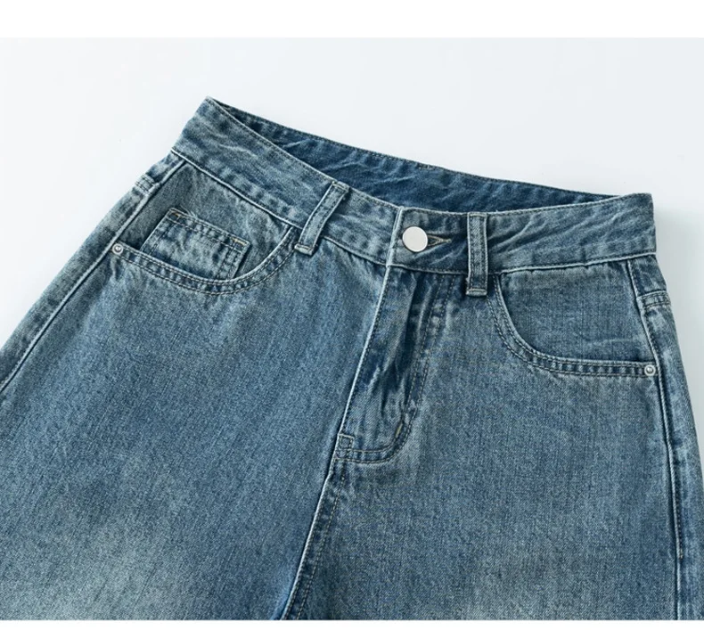 High Waist Jeans Fashion Women Clothing Blue Black Straight Leg Denim Pants Trousers Mom Jean Baggy Trousers Tall