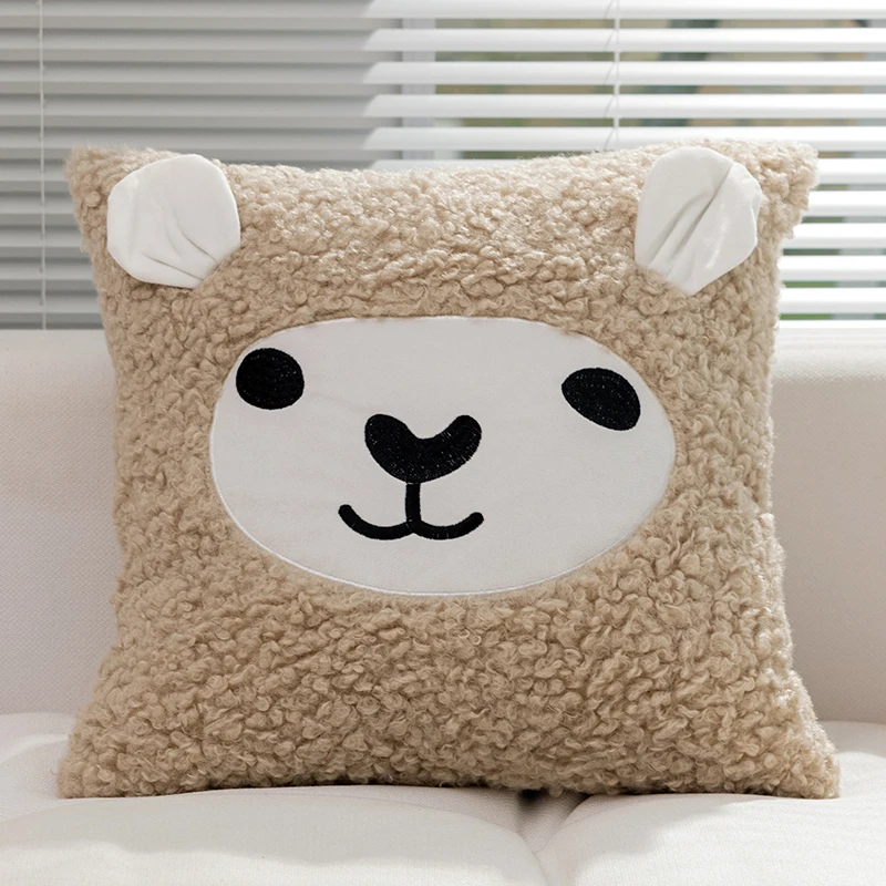 Innermor Cute cartoon style alpaca pattern Teddy velvet Fabric Cushion Covers for home sofa Bedroom office Throw Pillow Case