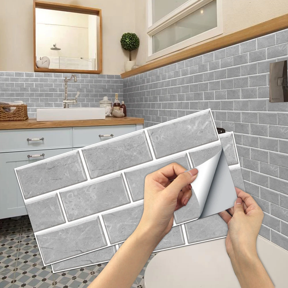 Durable Selfadhesive PVC Tile Decoration Kitchen Wall Oilproof Stickers Bathroom Waterproof Decal White Brick