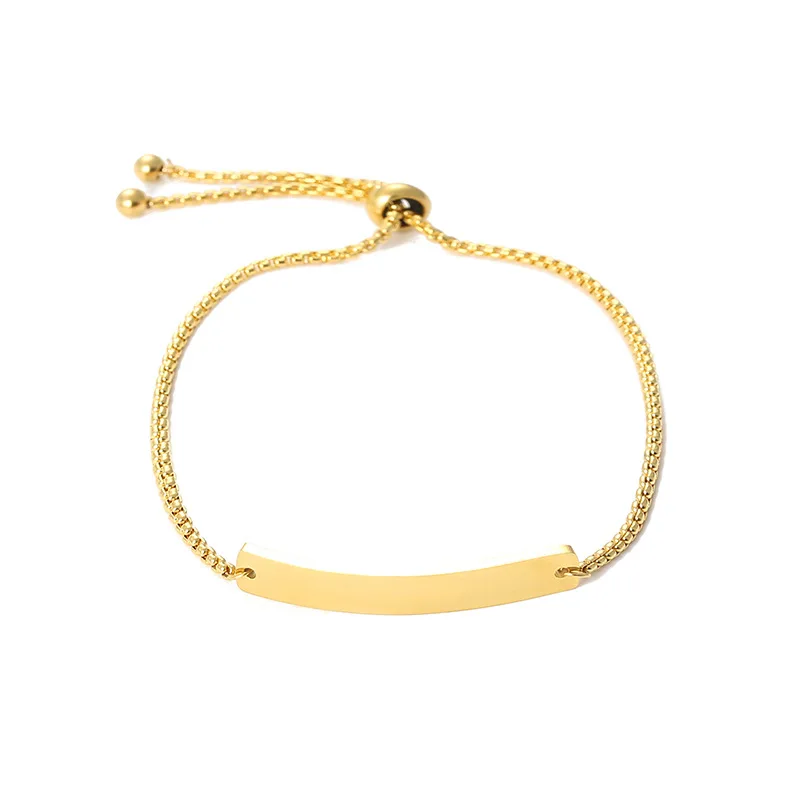 New Arrival Hot Adjustable Stainless Steel Chain Bracelet Custom Engraved Strip Bar Bracelet