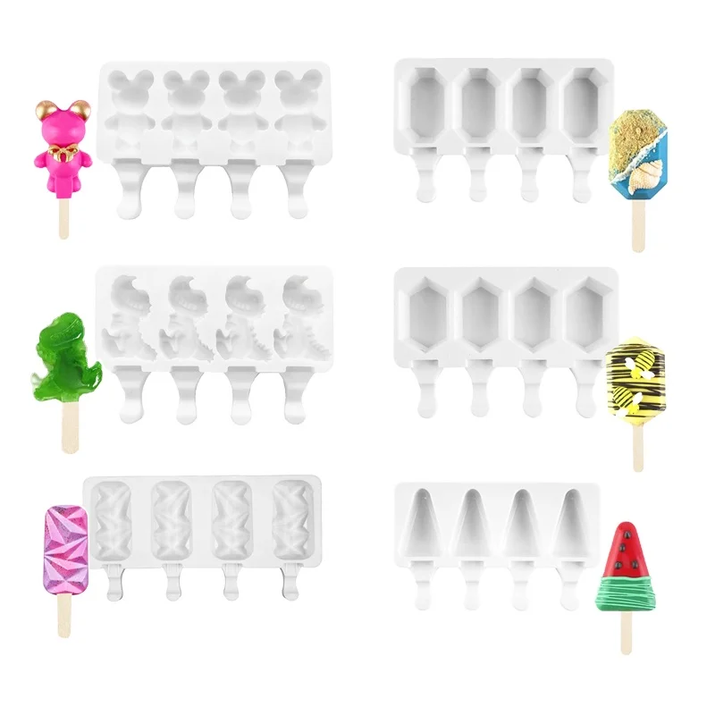 New design Irregular gem shape  popsicle mold silicone ice pop mold 4 cavity shock cakesicle mold