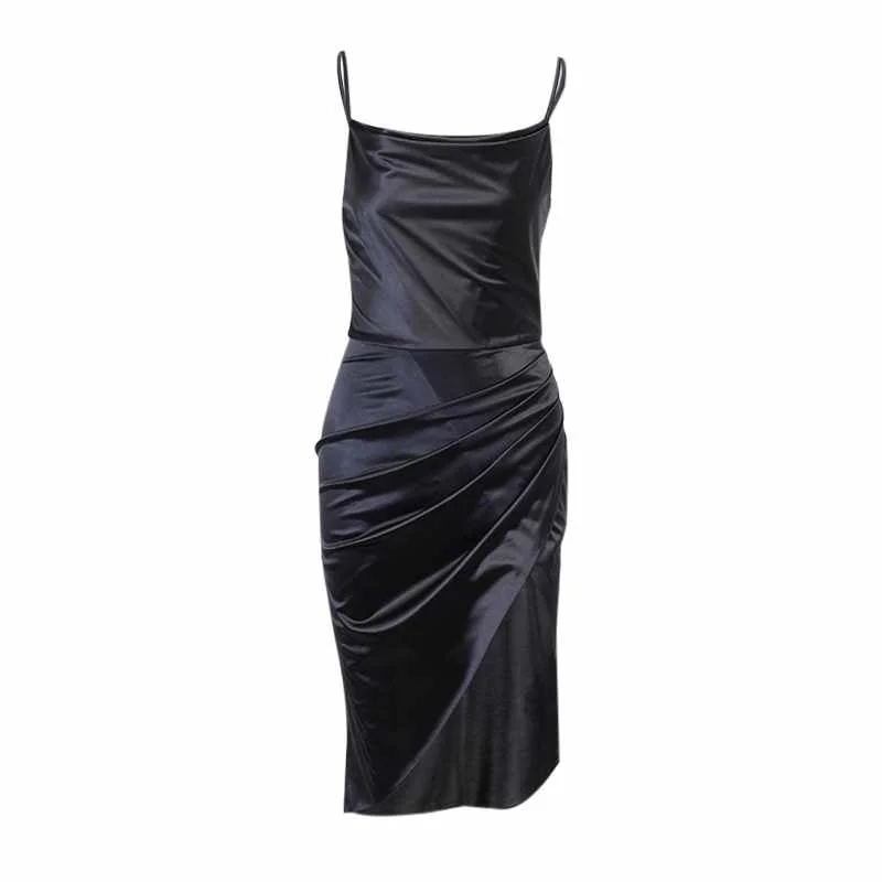 
new arival irregular side slit satin dress backless party dress women casual dresses 