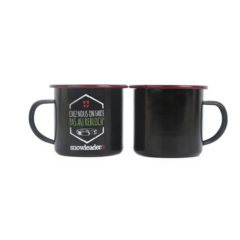 Carbon steel enamel mug wholesale black color enamel mug with handle