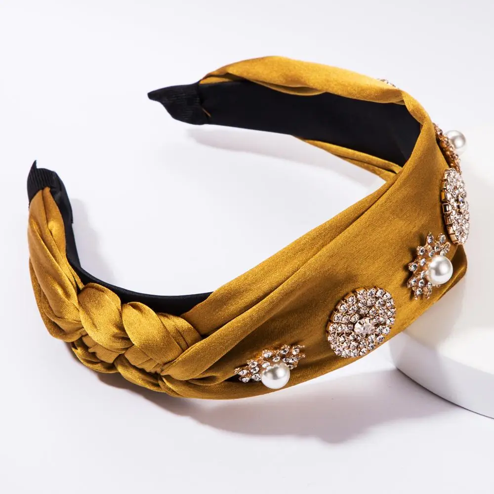
Dvacaman Custom Hair Accessories Pearl Crystal Cloth Fabric Cross-knit Weave High-end Hair Bands Headband for Women Party 