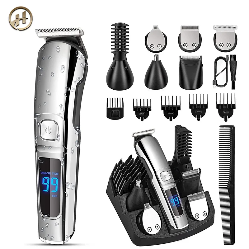 Multi-function Six-in-one Hair Clippers Professional Vintage Metal Body Lcd Hair Trimmer Clippers