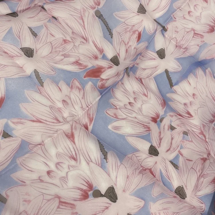 Custom digital Printed 6mm Silk Organza Fabric  100% pure silk gauze printed silk fabric