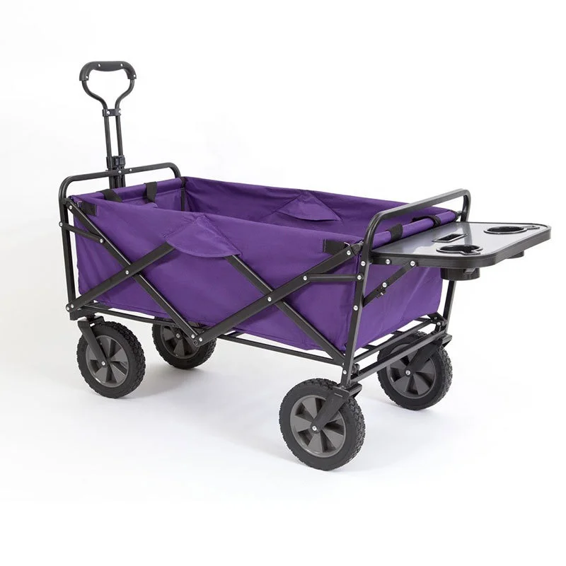Outdoor Folding Wagon Folding Trolley Beach Wagon Cart Camping Carrier with Folding Table and Drink Holders