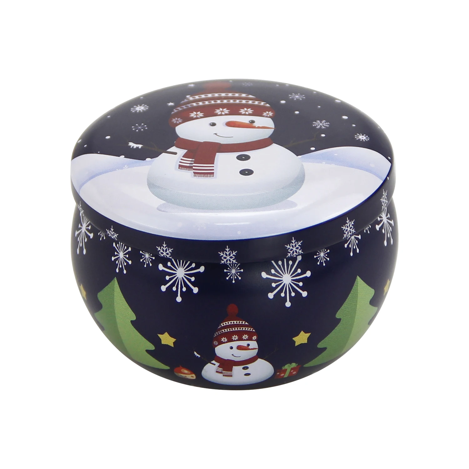 Ready To Ship Snowman Pillar Shape Small Metal Box Tin Christmas Santa Claus Tin Case Metal Gift Box For Candy Cookie