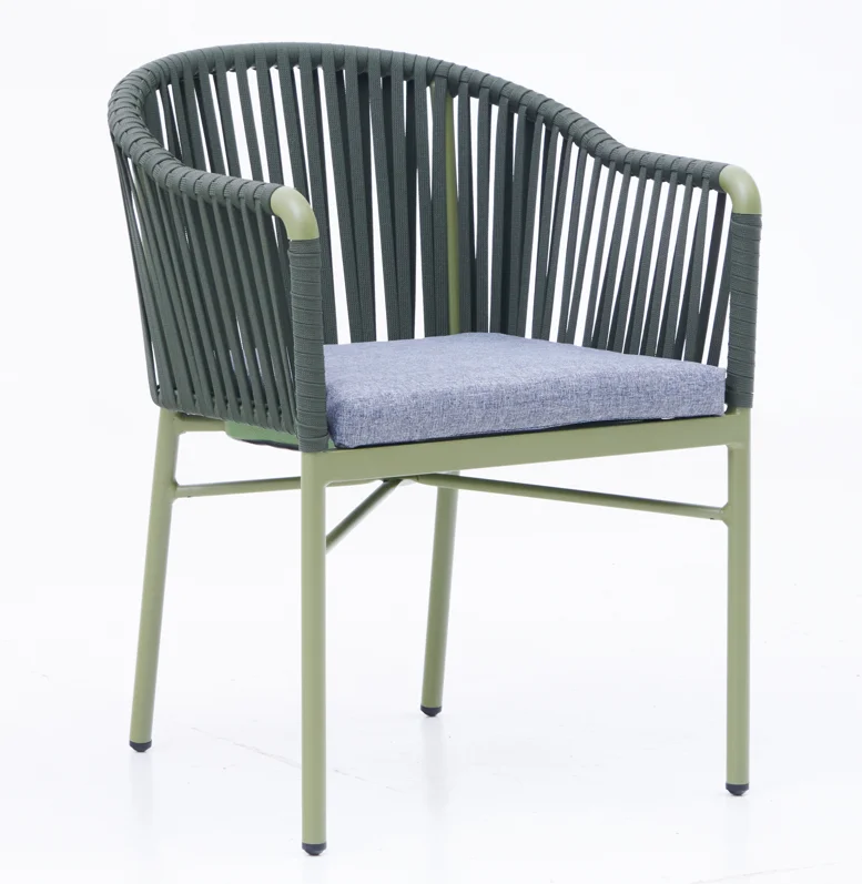 Best Factory Price Outdoor Woven Webbing Flat Rope Chair With Hand Woven Synthetic Rope Aluminum Frame Leisure Furniture