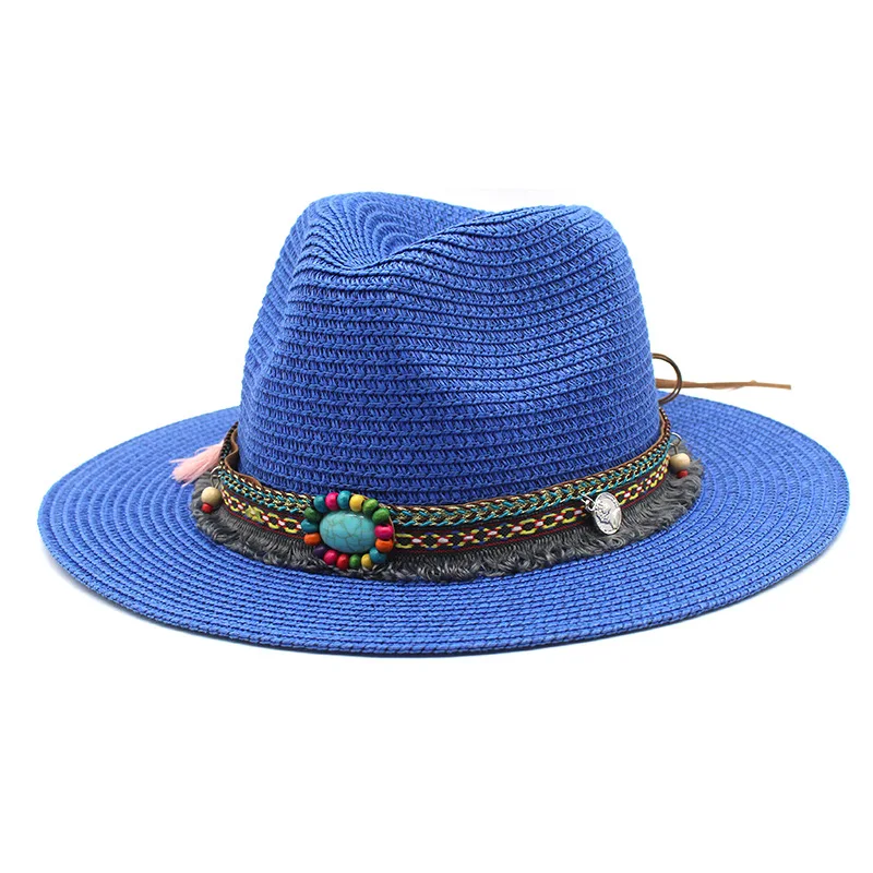New Style Cowboy Folk-custom Summer Unisex Outdoor Leisure Wide Eaves Hats Sunproof Panama Hats Woven Straw Hats