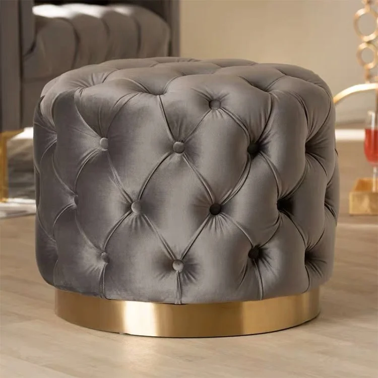 New luxury high quality cute soft velvet ottoman pouf footstool round pouf tufted ottoman