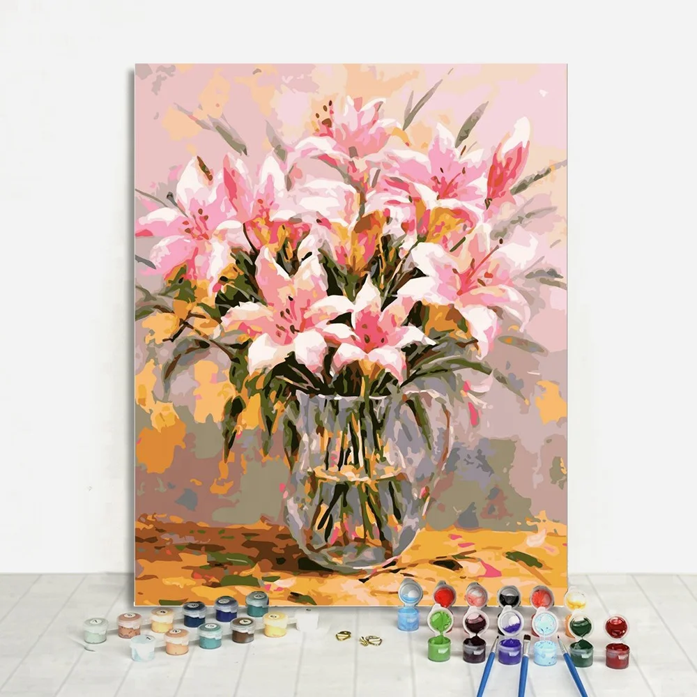 European Impressionism Art Lily Flowers Paint By Numbers DIY Acrylic Painting