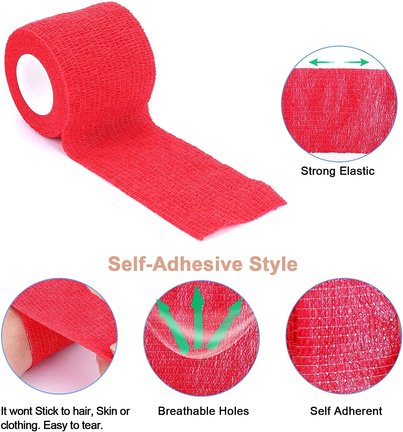 Anthrive 2 inch Wholesale Custom Logo Printing Medical Non Woven Easy Tear Self Adhesive Vet Wrap Cohesive Elastic Bandage